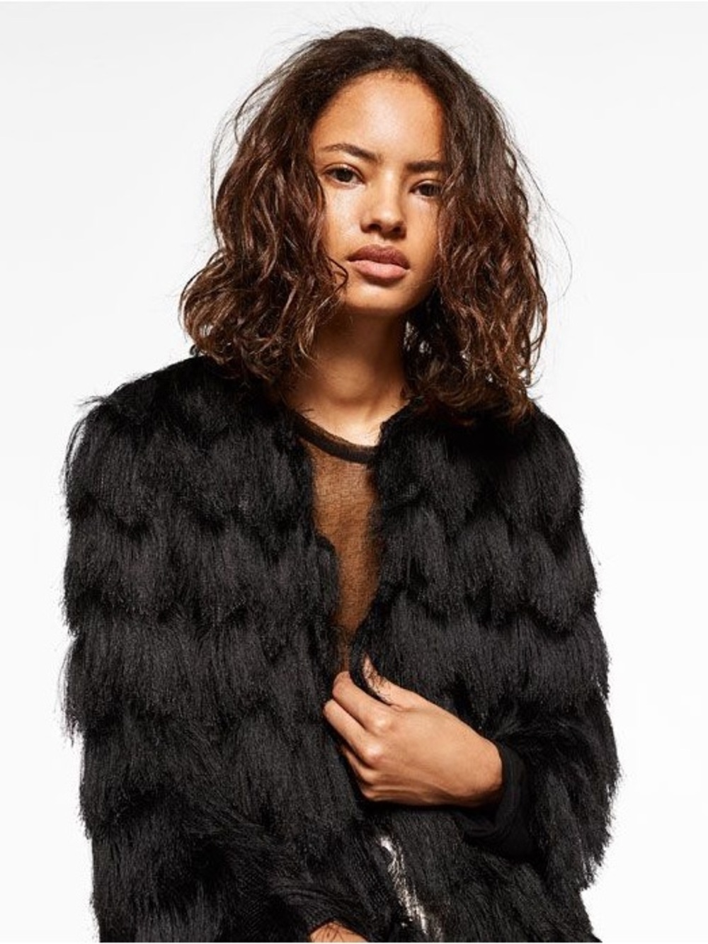 Zara Black Zig Zag Fringe Open Jacket